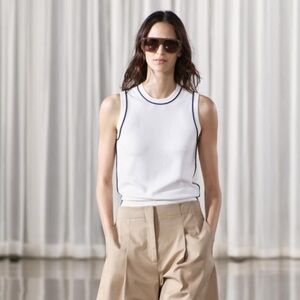 Zara White Sleeveless Top with Black Trim